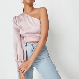 Missguided Light Pink One Shoulder Crop Top